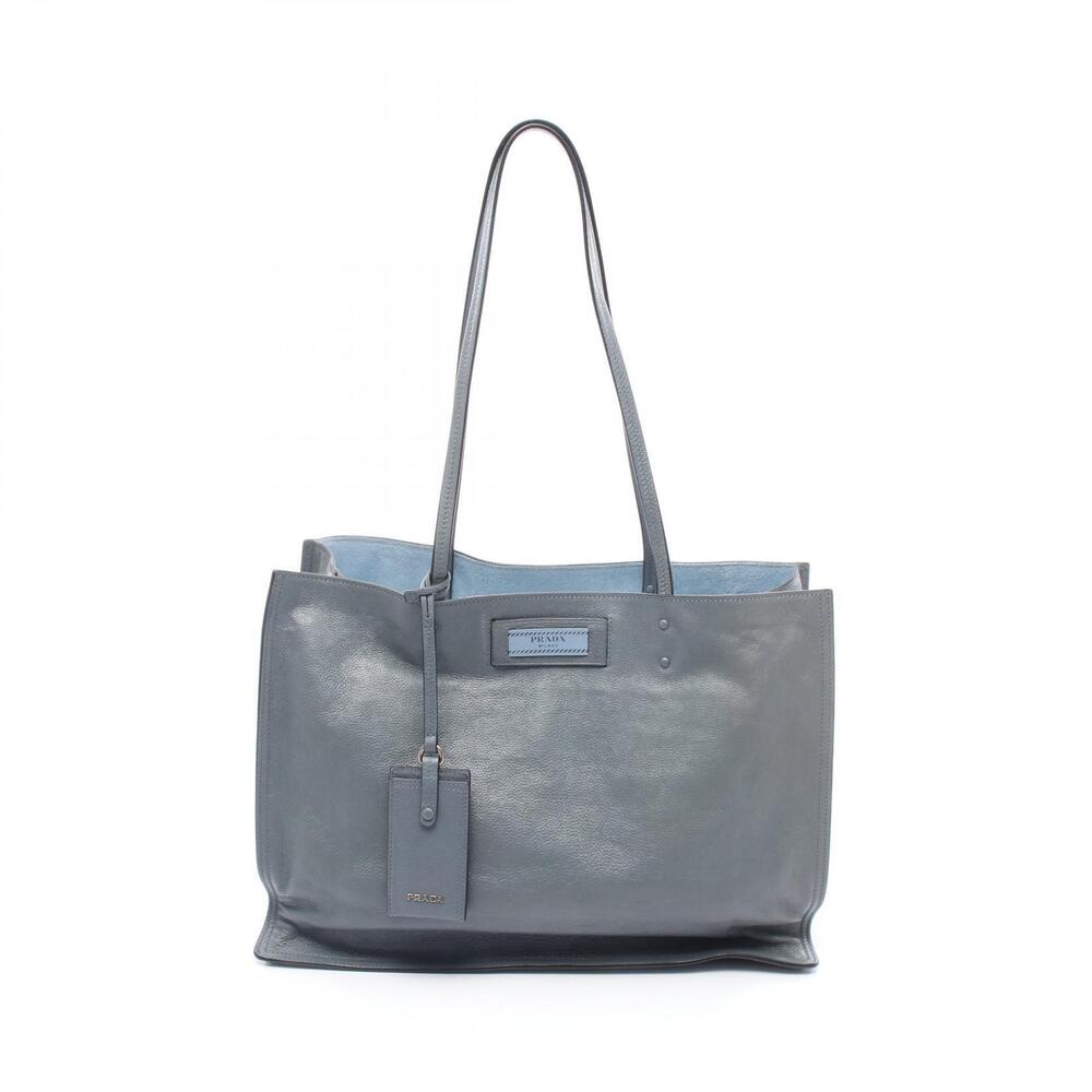 Prada GLACECALF Etiquette Tote Bag Leather Blue